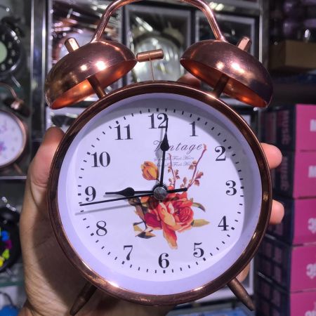 Twin Bell Alarm Clock - Copper Flower