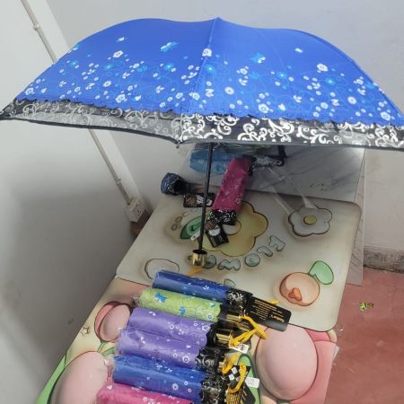 8 Rib Fashionable and Elegant Anti UV Sunshade Print Border Lace Umbrella-blue