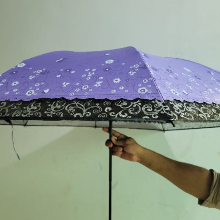 8 Rib Fashionable and Elegant Anti UV Sunshade Print Border Lace Umbrella-purole