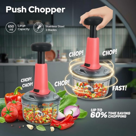 Roto Push Chopper 3 blades – Ultra Fast Vegetable & Onion Cutter