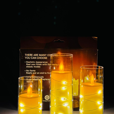 3 Pcs Candle Light With Strip Light