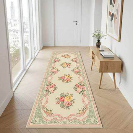 Classic Cream & Green Vintage Runner Mat