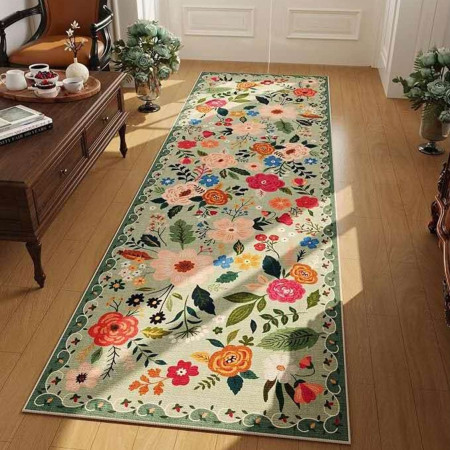 Sage Green Floral Field Runner Mat