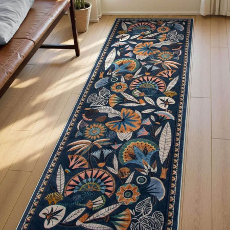 Deep Blue Boho Tribal Runner Mat